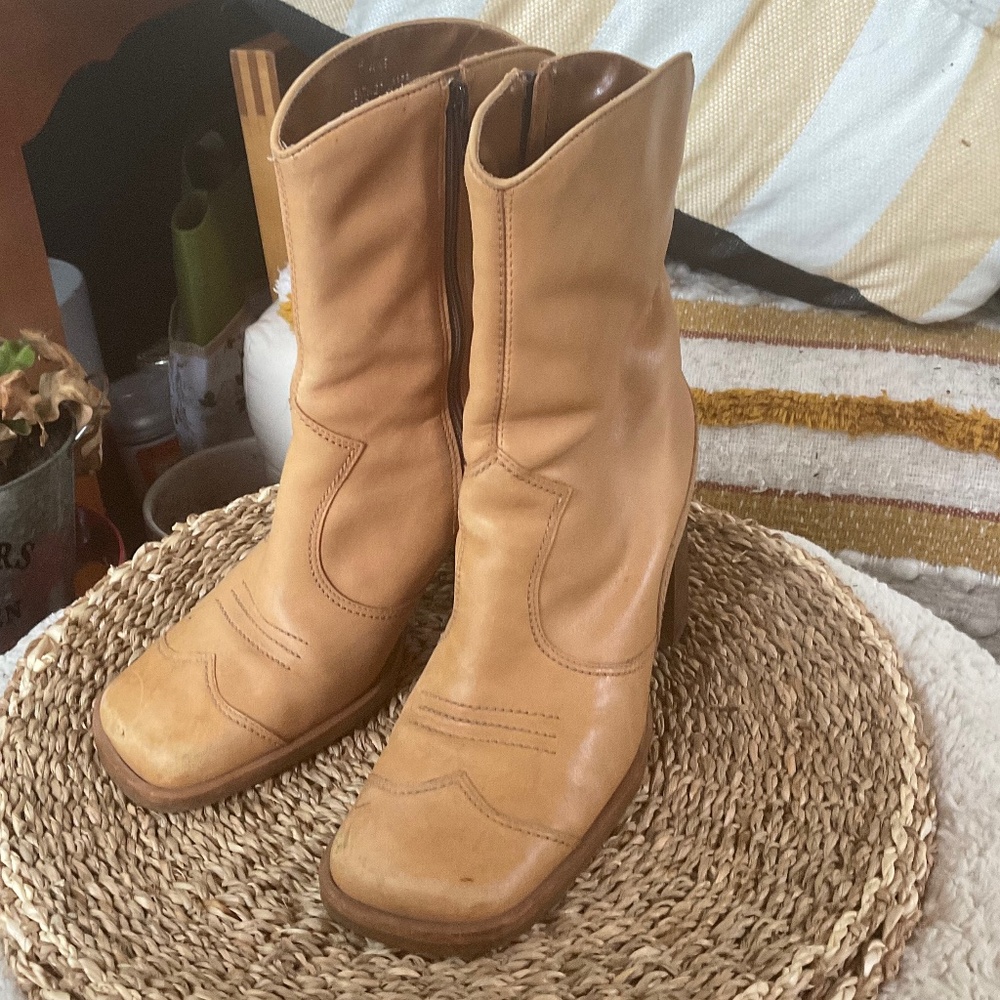 Mango Leather Cowboy Heeled Boots